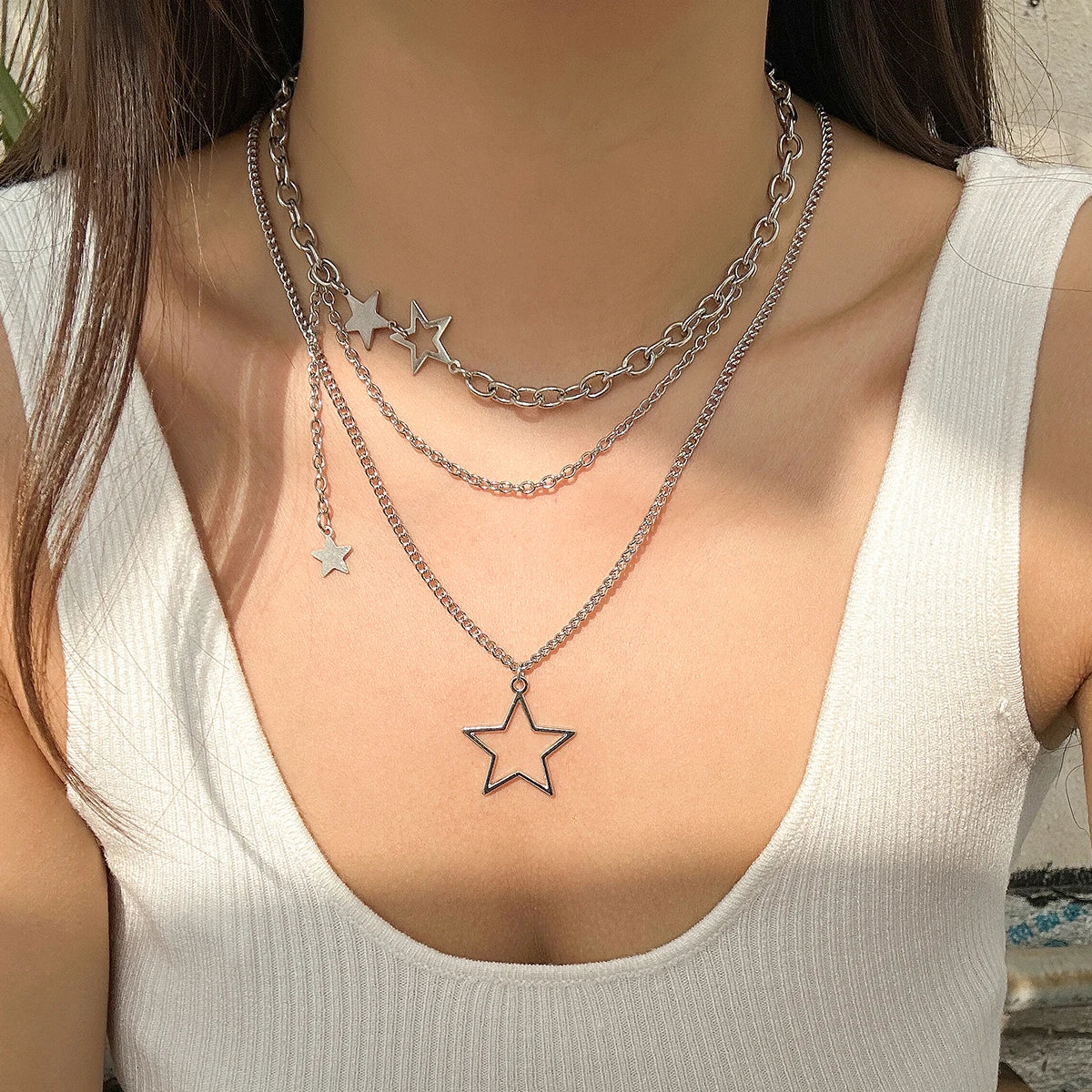 Salircon Trendy Y2K Star Pendant Necklace Simple Multi layered Metal Chain Necklace Women's Charm Statement Jewelry Gifts