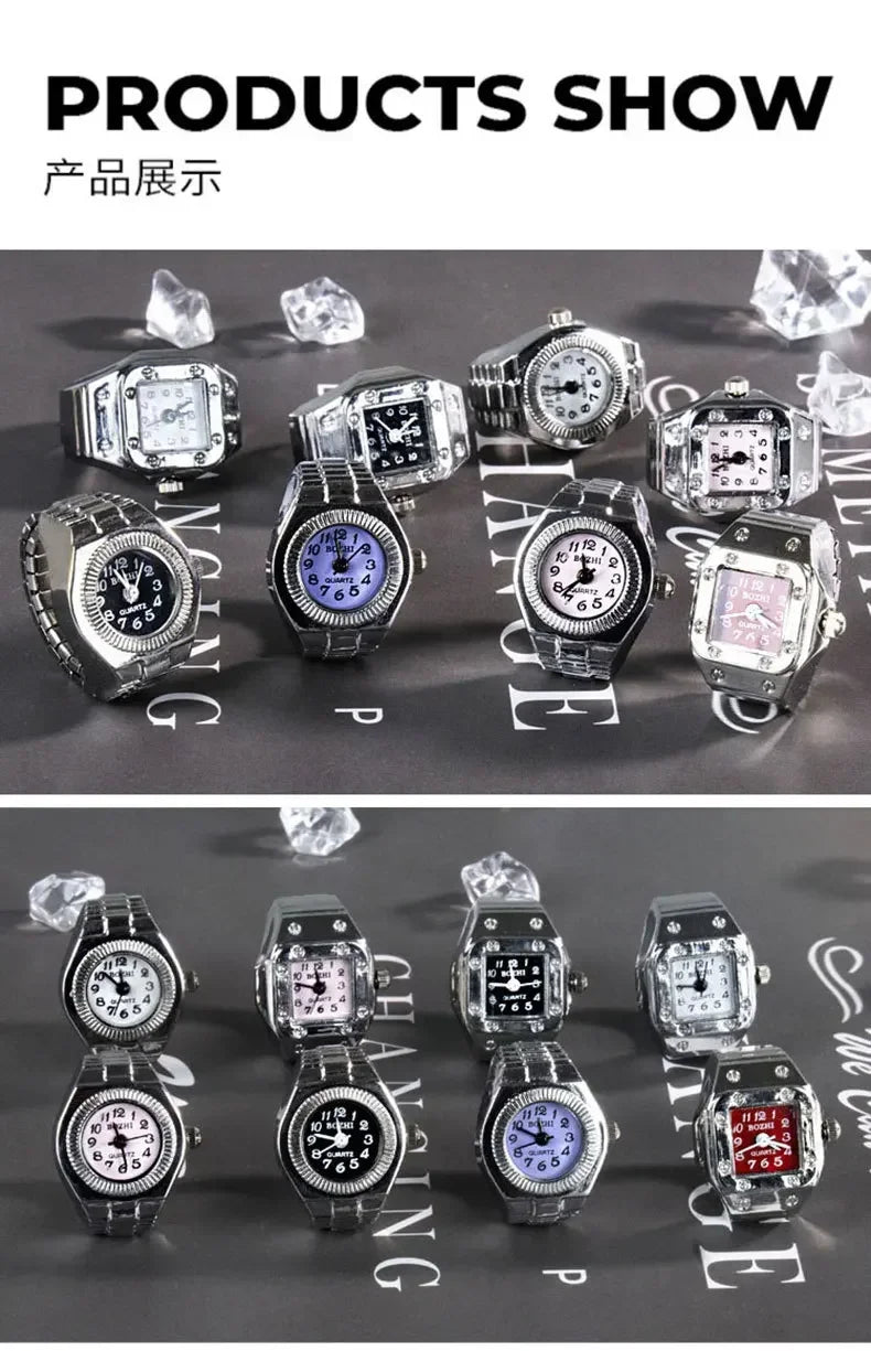 Y2K Punk Quartz Watch Rings for Couple Women Man Hip Hop Mini Elastic Stretchy Watch Finger Ring Retro Fashion Jewelry Gift