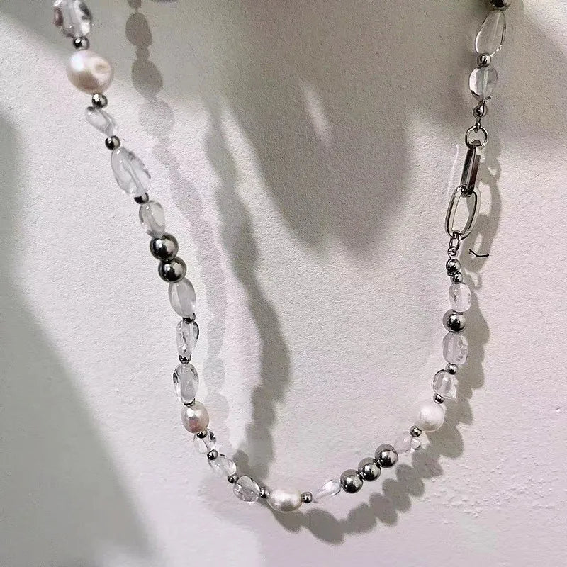 kshmir Natural stone blue crystal necklace baroque natural freshwater pearl niche design feeling fresh clavicle chain women