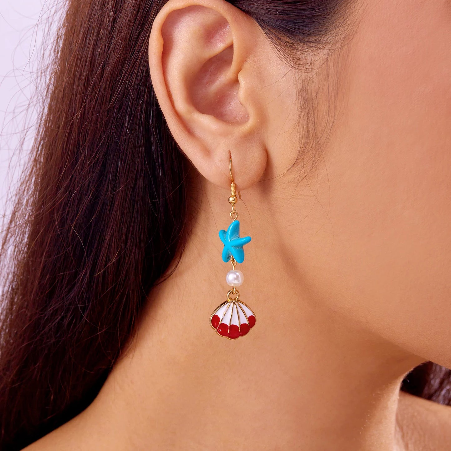 Fashion Ocean Style Shell Starfish Drop Earrings For Women Boho Retro Enamel Seashell Conch Dangle Earrings Beach Party Jewelry