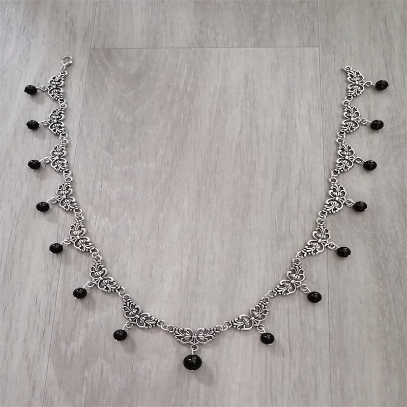 Black onyx necklace, gemstone, black, goth, gothic, victorian, witchy, wicca, pagan, medieval