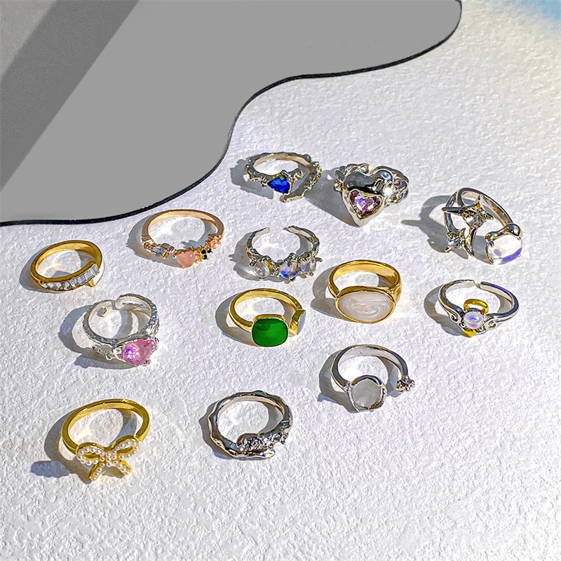 17KM 3Pcs Y2K Kpop Rings Set Crystal Oil Drip Rings for Women Geometric Resin Gold Color Ring Accessories Fashion Jewelry 2022