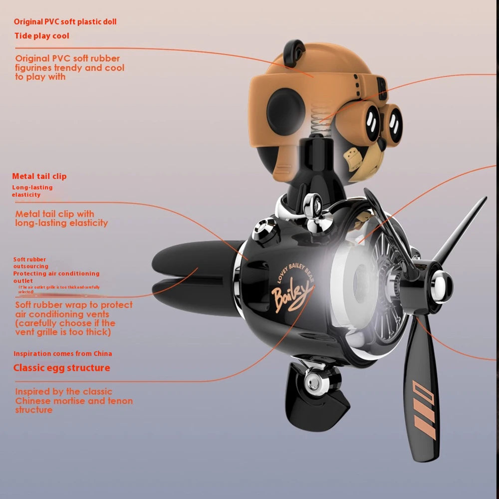 Car Aromatherapy Air Freshener Bear Pilot Rotating Propeller Aromatherapy Interior Perfume Diffuser Vent Fragrance Car Ornament