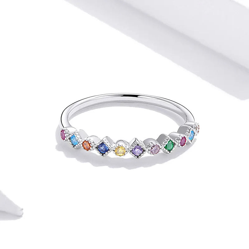Simple Thin Dainty Rings for Women Colorful Round Zircon Silver Color Stacking Pinky Ring Female Jewelry Wholesale Gifts KCR039