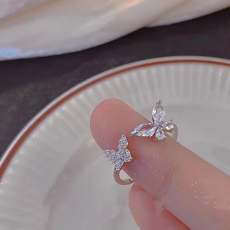 Y2K Sweet Bow Knot Zircon Ring Women Handmade Irregular Design Rings Girls Bow Openning Finger Ring Fashion Jewelry Friend Gifts