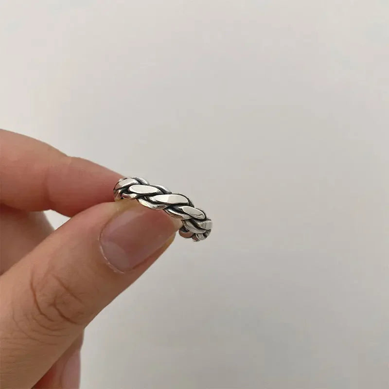 925 Sterling Silver Rings Couples Accessories INS Fashion Vintage Twist Design Round Shape Geometric Thai Silver Jewelry