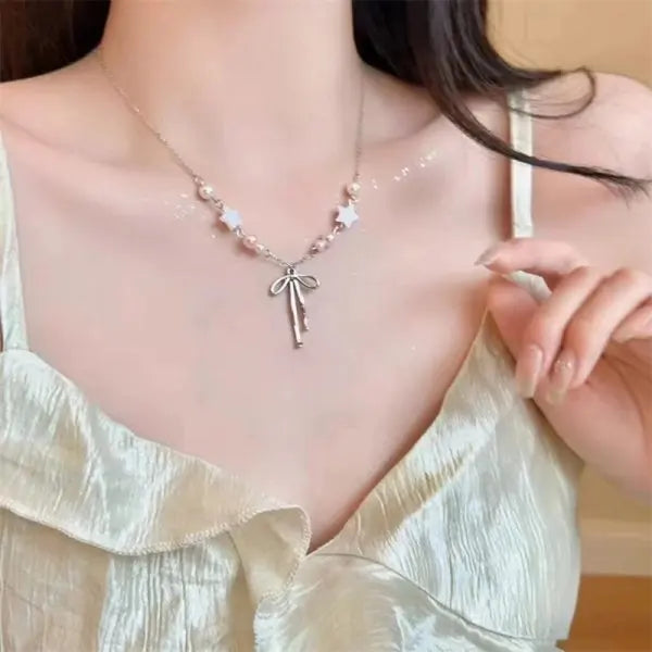 Minimalist Imitation Pearl Long Tassel Necklace For Women Ladies Elegant White Pearl Choker Clavicle Chain Wedding Party Jewelry