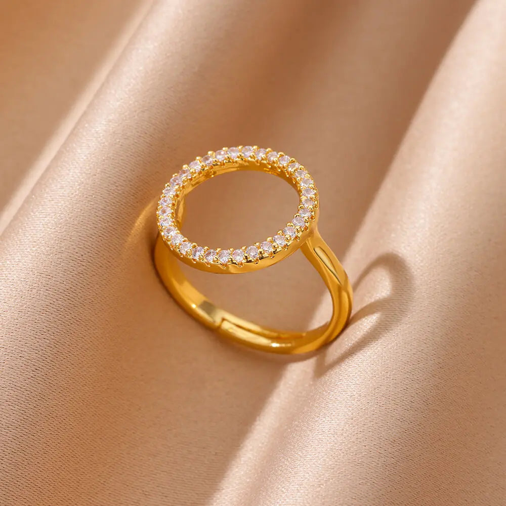 Zircon Cristal Geometric Rings For Women Stainless Steel Gold Color Adjustable Finger Ring Trendy Wedding Luxury Jewerly Gift