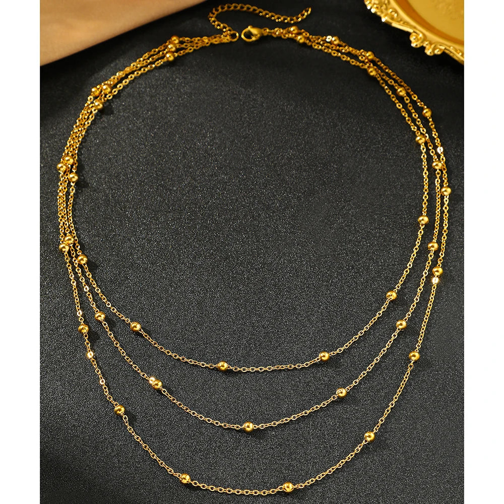Stainless Steel Necklace New High-end Atmosphere Delicate Beads Multi-Layers Chain Bone Necklace For Women Jewelry Party Gifts