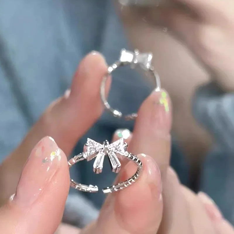Y2K Sweet Bow Knot Zircon Ring Women Handmade Irregular Design Rings Girls Bow Openning Finger Ring Fashion Jewelry Friend Gifts