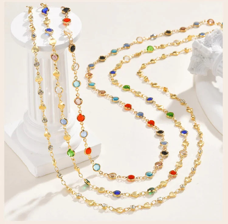 Long Y Shape Necklace, Multicolor Stone Beaded Chain Y2K Necklace for Women, Handmade Boho Summer Jewelry