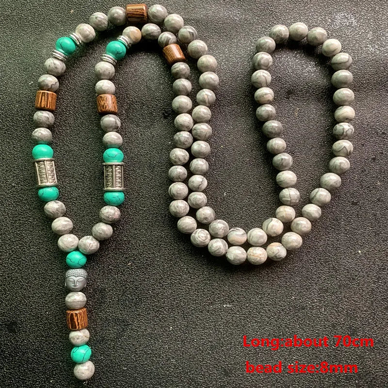 Natural Stone Beaded Necklace For Men Women Long Pendants Necklace Handmade Jewelry