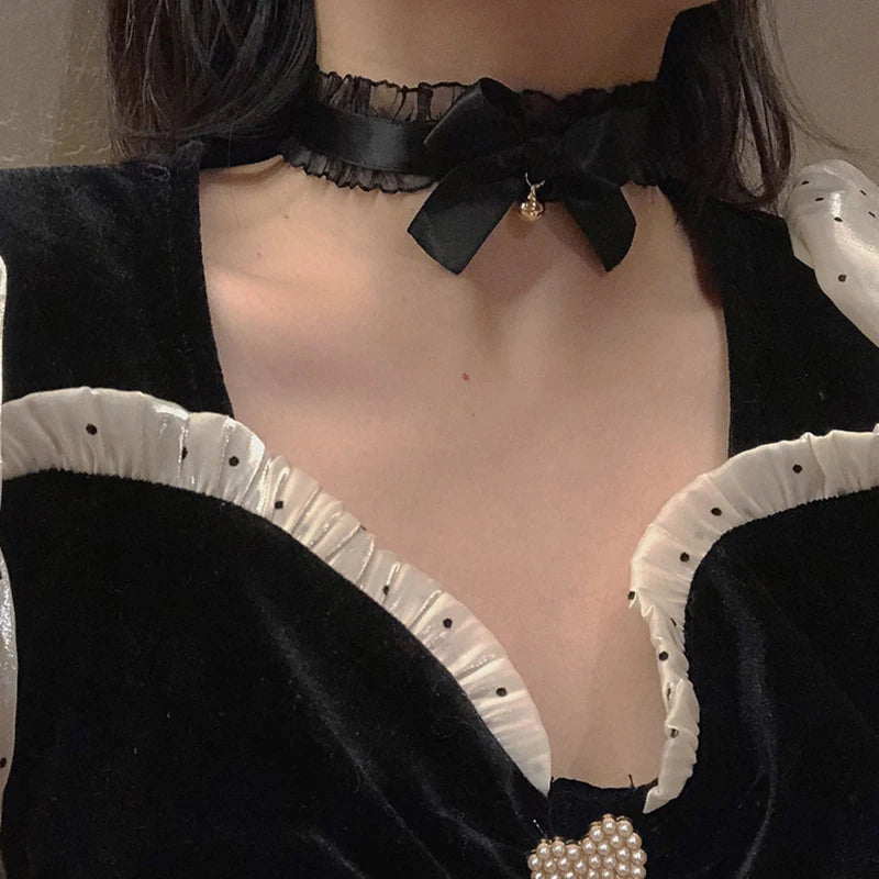 Fashion Choker Necklace For Women Sexy Black White Lace Stretch Strip Pendant Short Clavicle Gothic Necklace Aesthetic Jewelry
