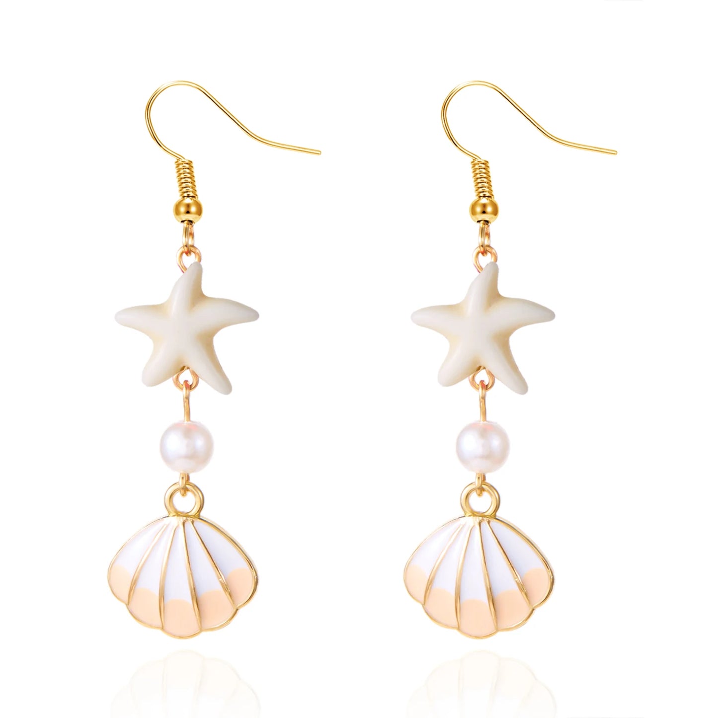 Fashion Ocean Style Shell Starfish Drop Earrings For Women Boho Retro Enamel Seashell Conch Dangle Earrings Beach Party Jewelry