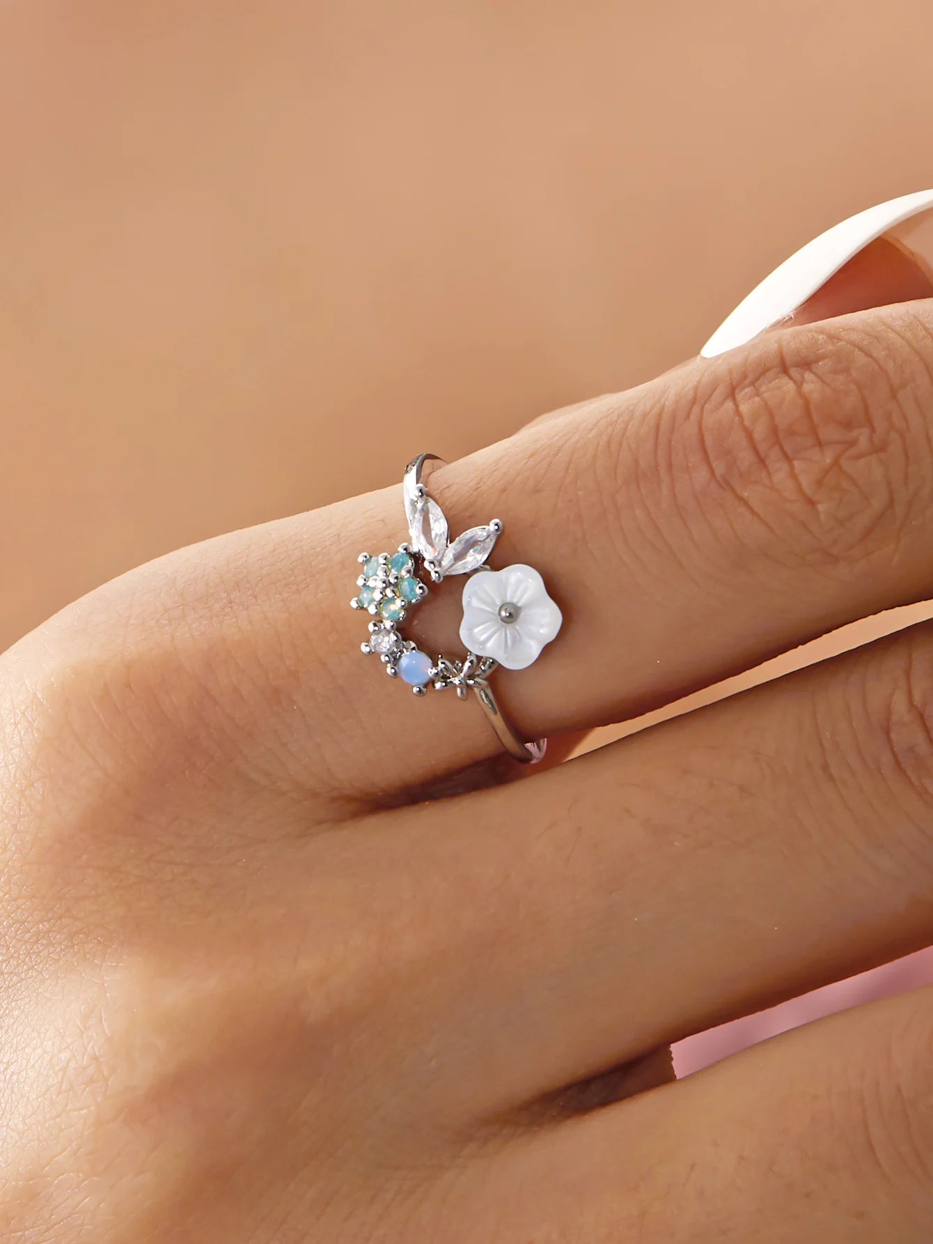 Korean CZ Sweet Crystal Zircon Heart Ring For Women Exquisite Shell Flower Opening Finger Rings Girls Princess Wedding Jewelry