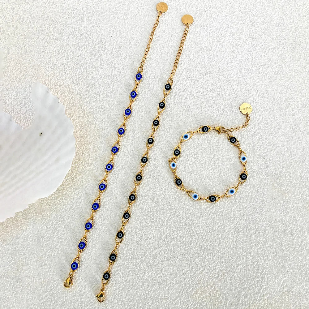 May@RZ Turkish Evil's Eye Fashion Stainless Steel Bracelet For Men And Women 14K Gold Plated Classy Jewelry Daily Wear Bracelet