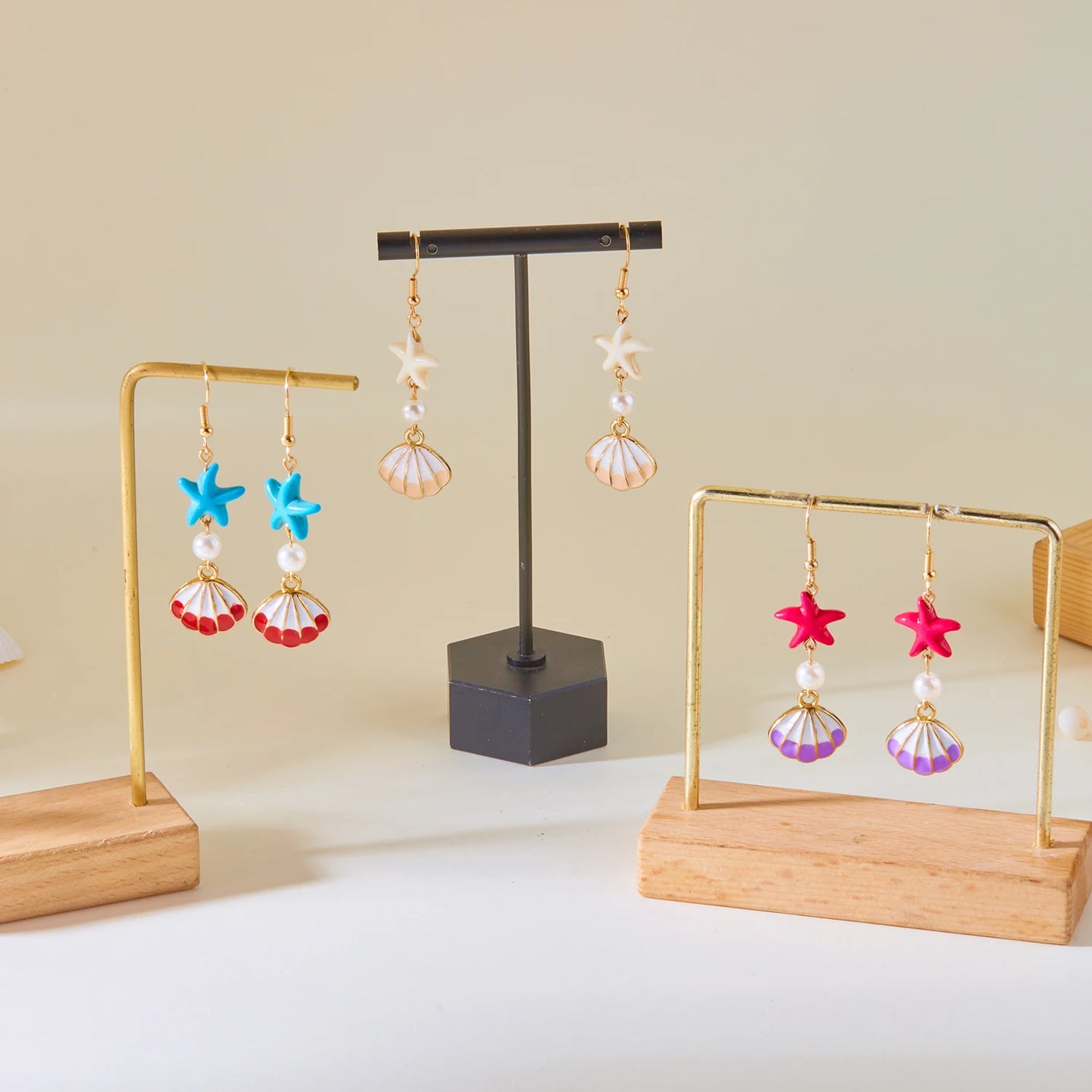 Fashion Ocean Style Shell Starfish Drop Earrings For Women Boho Retro Enamel Seashell Conch Dangle Earrings Beach Party Jewelry