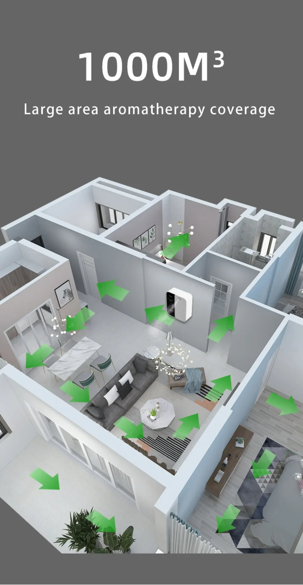 Aroma Diffuser 1000m³ Electric Scent Machine Smell Perfume Essential Oils Air Freshener 500ML Capacity Waterless Diffuser