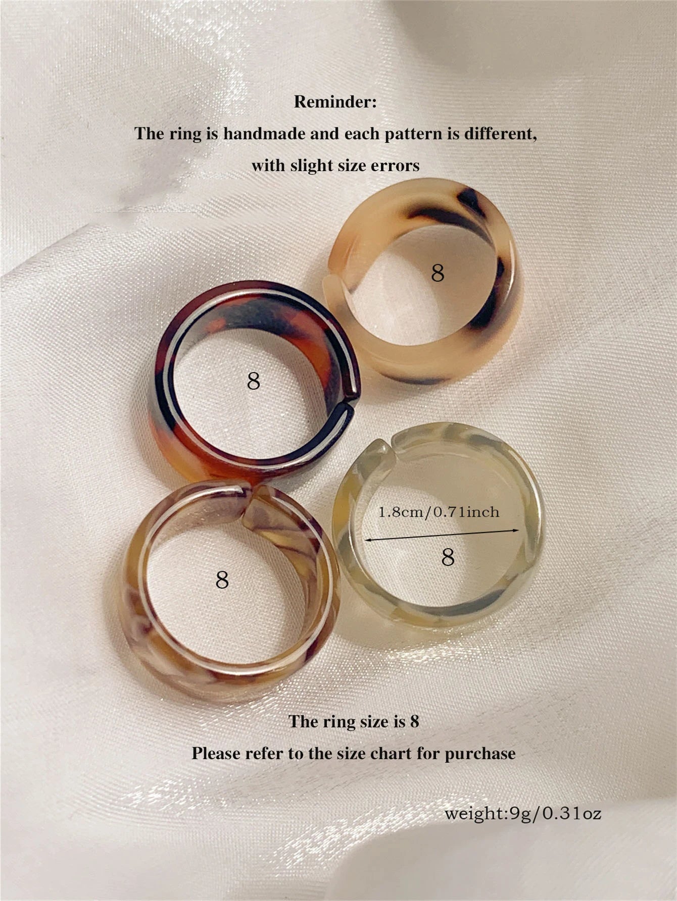 4-piece set of colorful resin rings with thick circles, fashionable and exquisite for women, personalized matching with irregula