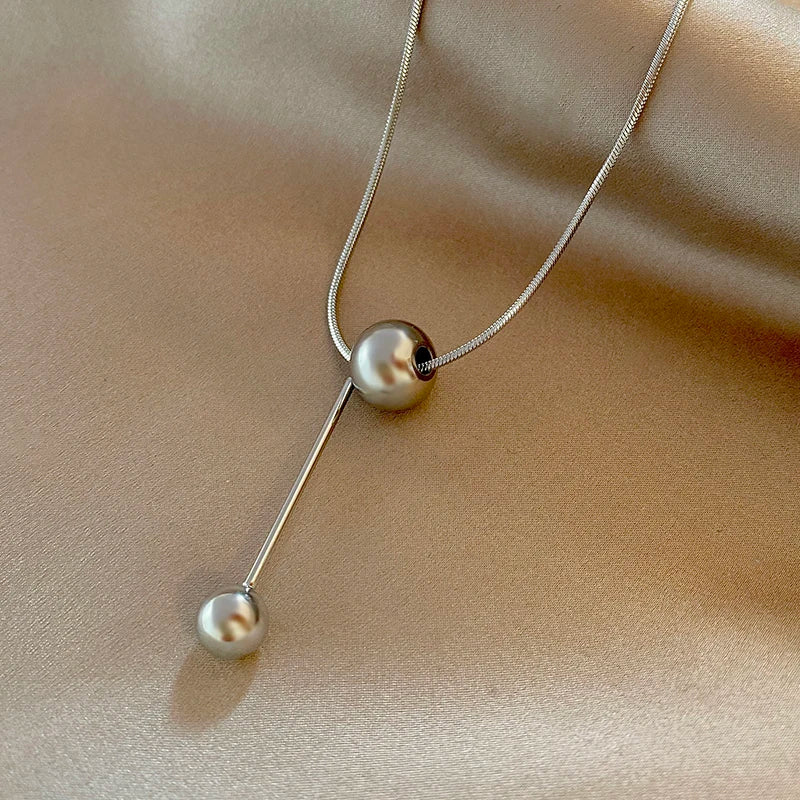 Yerik Fashion Simple Ball Pendant Necklace for Women Metal Beads Minimalist Personality Jewelry Snake Bone Chain Jewelry Gifts