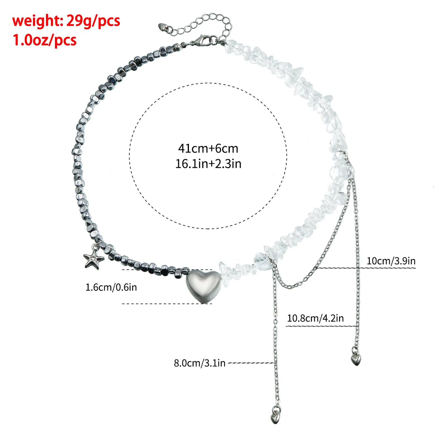 Y2K Irregular Stone Necklace For Women Beads Chain Heart Pendant Elegant Tassels Fashion Women's Jewelry Gift