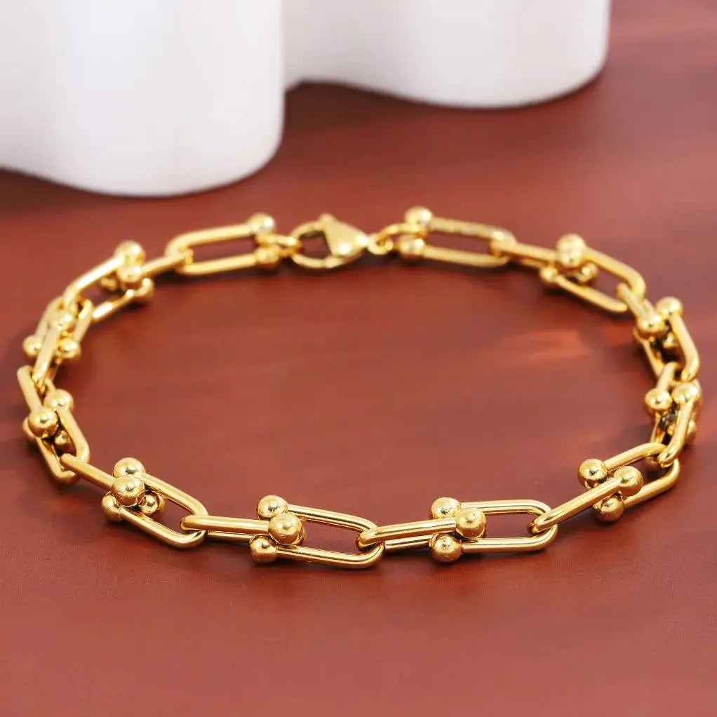 Fashion Charm U-Shaped Bracelet For Women Men Stainless Steel 18K Gold Plated Chain Unisex Jewelry Gift daily wear