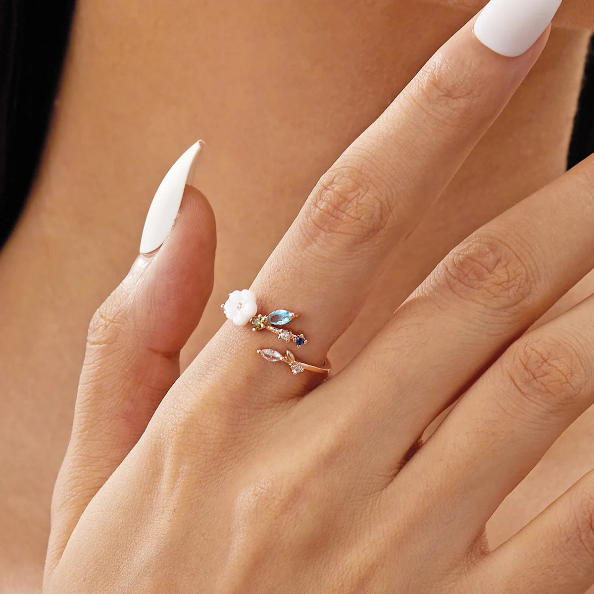 Korean CZ Sweet Crystal Zircon Heart Ring For Women Exquisite Shell Flower Opening Finger Rings Girls Princess Wedding Jewelry