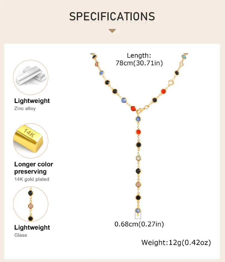 Long Y Shape Necklace, Multicolor Stone Beaded Chain Y2K Necklace for Women, Handmade Boho Summer Jewelry