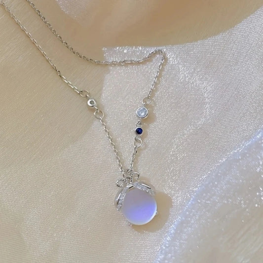 Y2k Heart Firefly Necklace for Female Ins Tide Palace Retro Gentle Imitation Moonstone Collarbone Chain Necklace Accessories