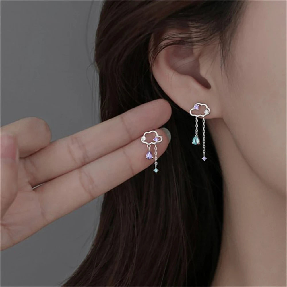 Korean Exquisite Planet Moon Butterfly Tassel Earrings for Women Sparkling Crystal Asymmetrical Drop Earrings Girl Party Jewelry