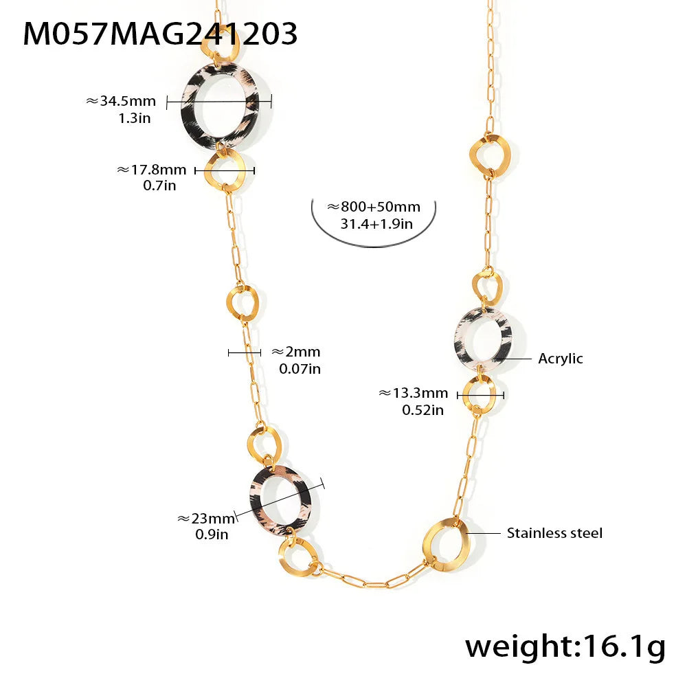 Necklace for Women Leopard Print Stainless Steel Acrylic Pendant Long Chain Sweater Link Gorgeous Charm Jewelry Gift