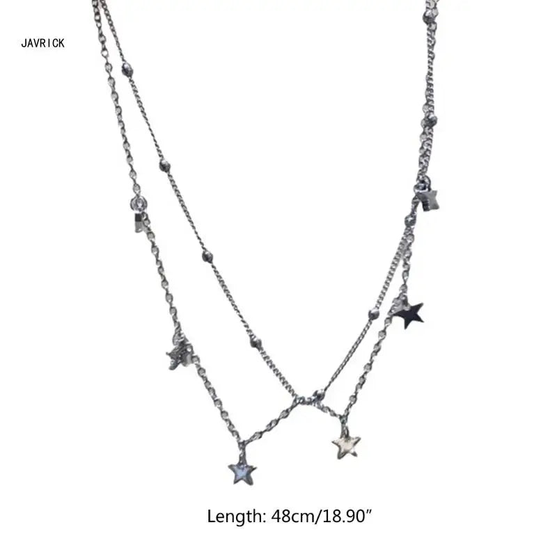 Y2K Star Necklace Double Layer Five-pointed Star Necklace Pendant Choker Five-Pointed Star Pendant Necklace for Women D0LC