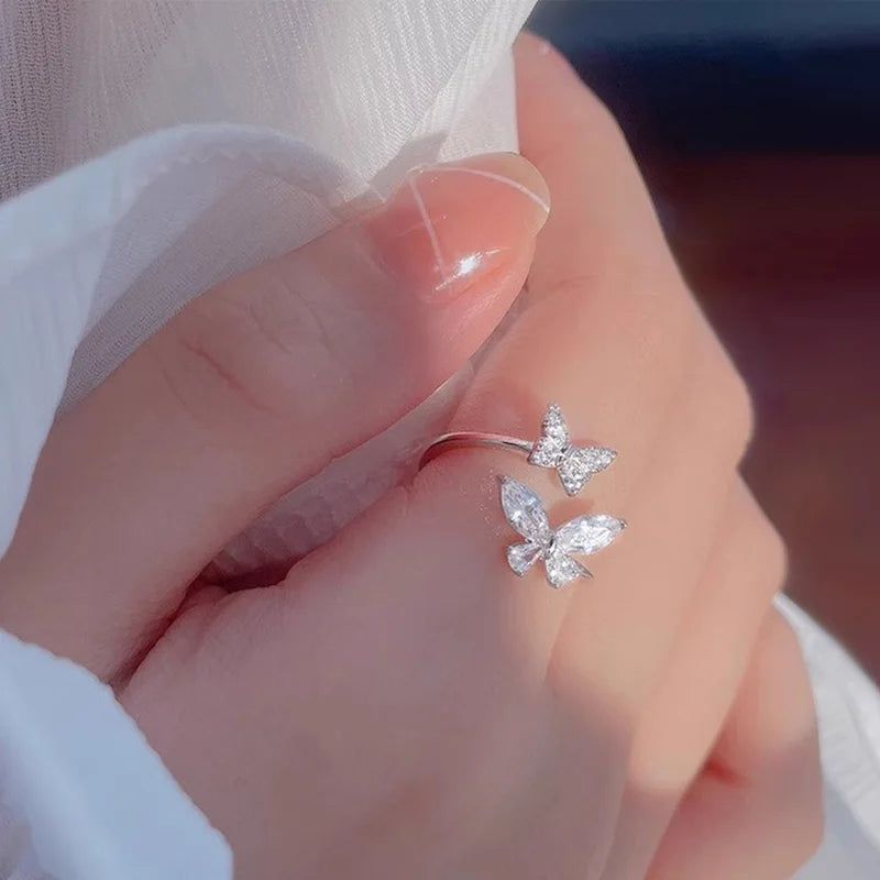 Y2K Sweet Bow Knot Zircon Ring Women Handmade Irregular Design Rings Girls Bow Openning Finger Ring Fashion Jewelry Friend Gifts