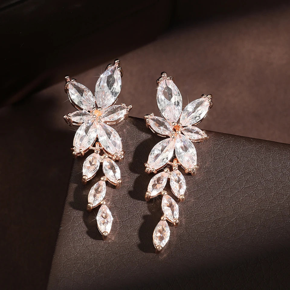 ZAKOL Fashion Leaf Zircon Wedding Earrings for Women White Gold Color Marquise Crystal Bridal Earring Party Jewelry Gift