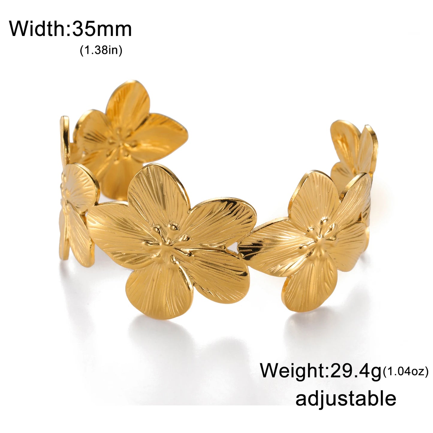 Teamer Fashion Big Flowers Cuff Bracelet for Women Stainless Steel Gold Color Bangle Bohemian Jewelry Wedding Gift