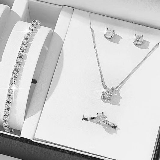 5 Piece set Luxury Women Ring Necklace Earrings  Bracelet Female Casual Ladies Jewelry Set for travelling and party