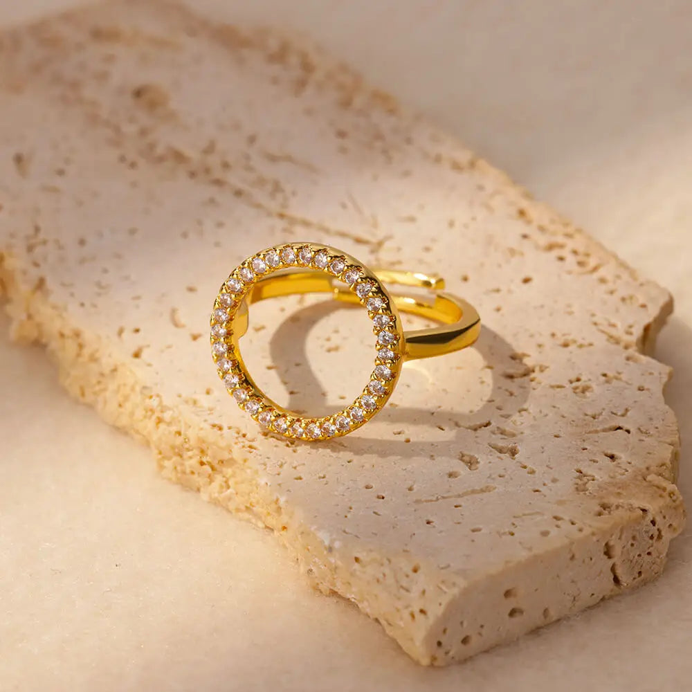 Zircon Cristal Geometric Rings For Women Stainless Steel Gold Color Adjustable Finger Ring Trendy Wedding Luxury Jewerly Gift