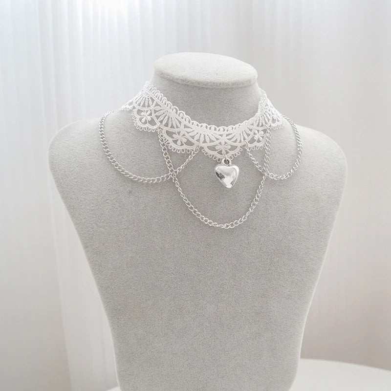 Fashion Choker Necklace For Women Sexy Black White Lace Stretch Strip Pendant Short Clavicle Gothic Necklace Aesthetic Jewelry