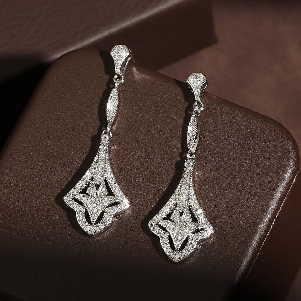 ZAKOL Fashion Leaf Zircon Wedding Earrings for Women White Gold Color Marquise Crystal Bridal Earring Party Jewelry Gift