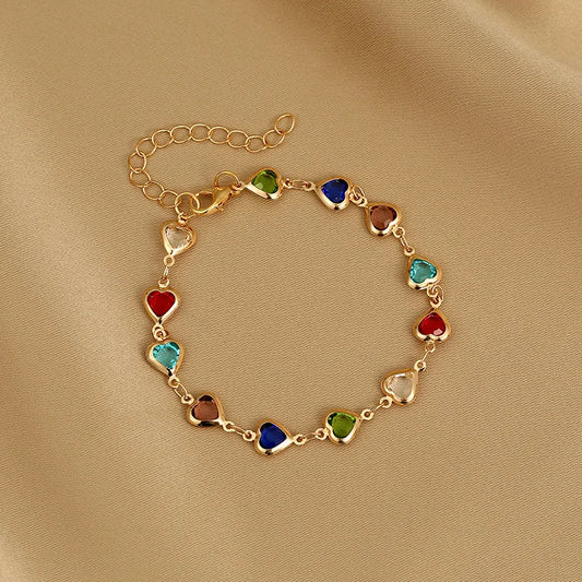 Vintage Gold Color Chain Bracelet for Women Colorful Crystal Heart Butterfly Charm Bracelet Wedding Party Fashion Jewelry Gifts