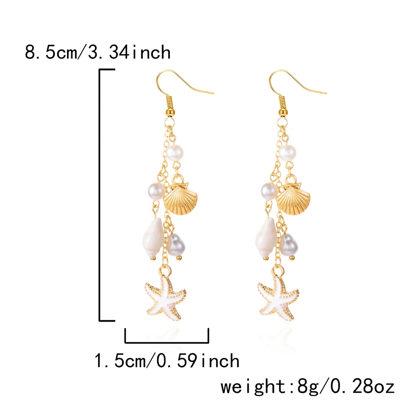 Fashion Ocean Style Shell Starfish Drop Earrings For Women Boho Retro Enamel Seashell Conch Dangle Earrings Beach Party Jewelry