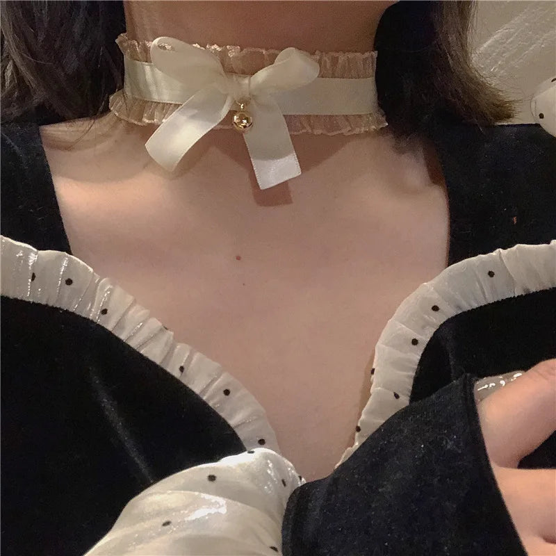 Fashion Choker Necklace For Women Sexy Black White Lace Stretch Strip Pendant Short Clavicle Gothic Necklace Aesthetic Jewelry