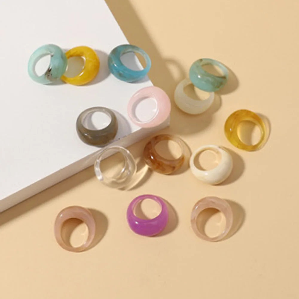 New Trendy Big Round Acrylic Resin Rings Sets For Women Geometric Colorful Finger Ring For Girls Party Korean Fashion Jewelry