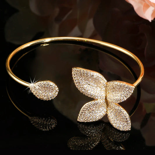 ZAKOL Classic Micro Paved Full Cubic Zirconia Leaves Cuff Bracelet Bangle for Women Luxury Dubai Bridal Jewelry 2025 New
