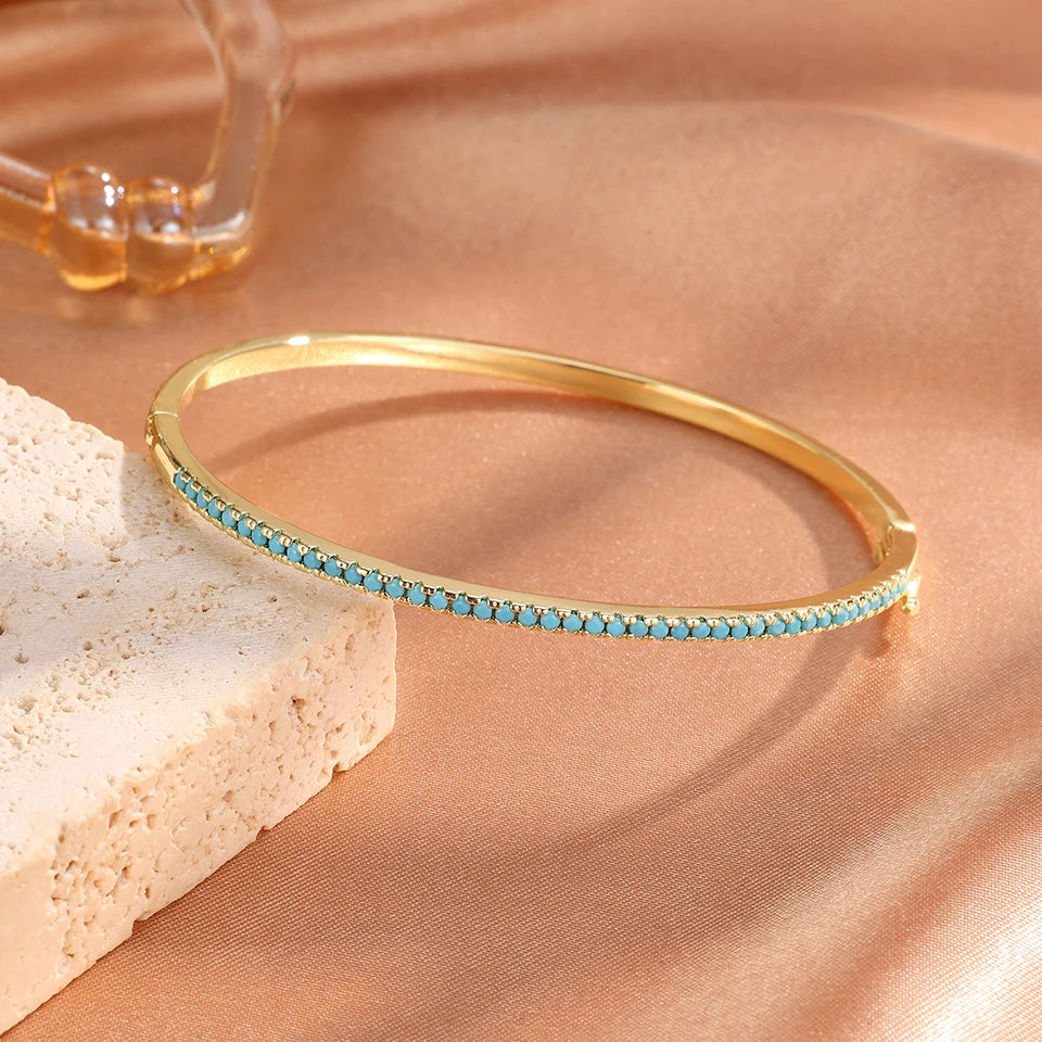 ZAKOL Brand New Blue Turquoise Micro-intact Zircon Bracelet Bangle for Women Shiny CZ Tennis Bracelet Delicate Jewelry Gift