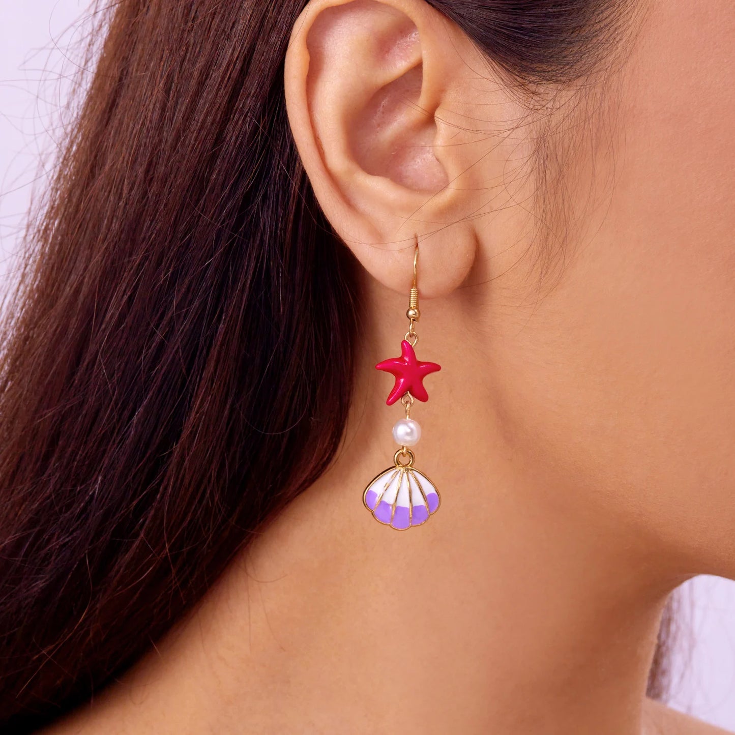 Fashion Ocean Style Shell Starfish Drop Earrings For Women Boho Retro Enamel Seashell Conch Dangle Earrings Beach Party Jewelry