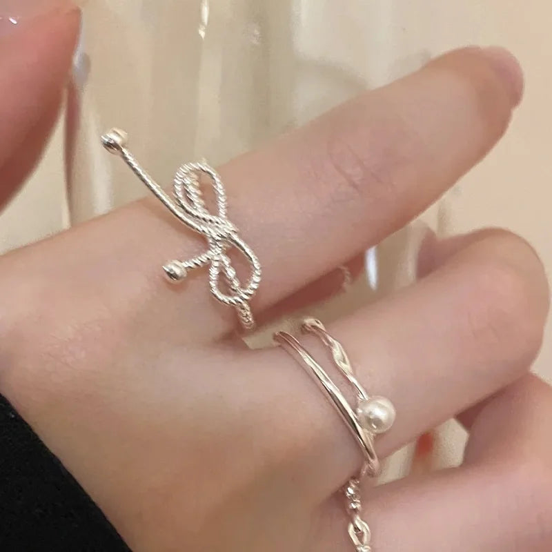 Y2K Sweet Bow Knot Zircon Ring Women Handmade Irregular Design Rings Girls Bow Openning Finger Ring Fashion Jewelry Friend Gifts