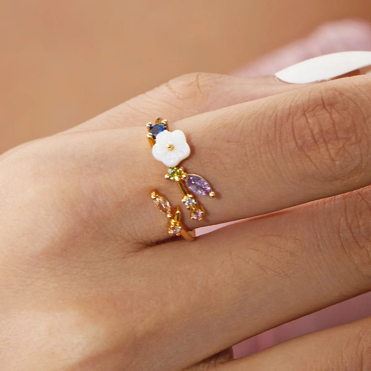 Korean CZ Sweet Crystal Zircon Heart Ring For Women Exquisite Shell Flower Opening Finger Rings Girls Princess Wedding Jewelry