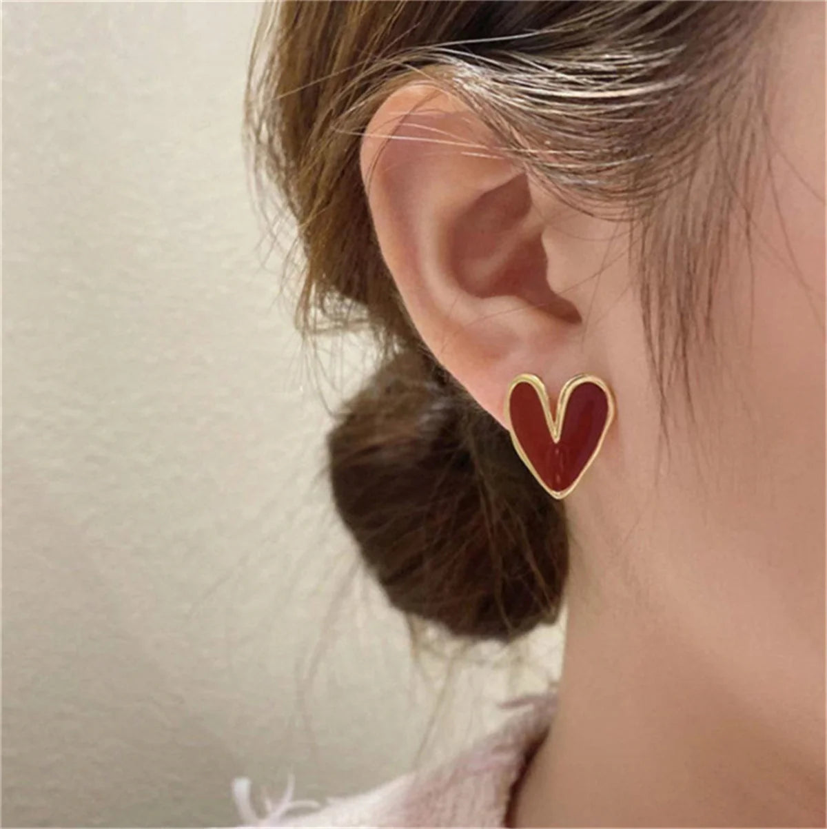 Vintage Trendy Red Enamel Geometric Round Heart Stud Earrings For Women Light Luxury Imitation Pearl Square Oval Earring Jewelry