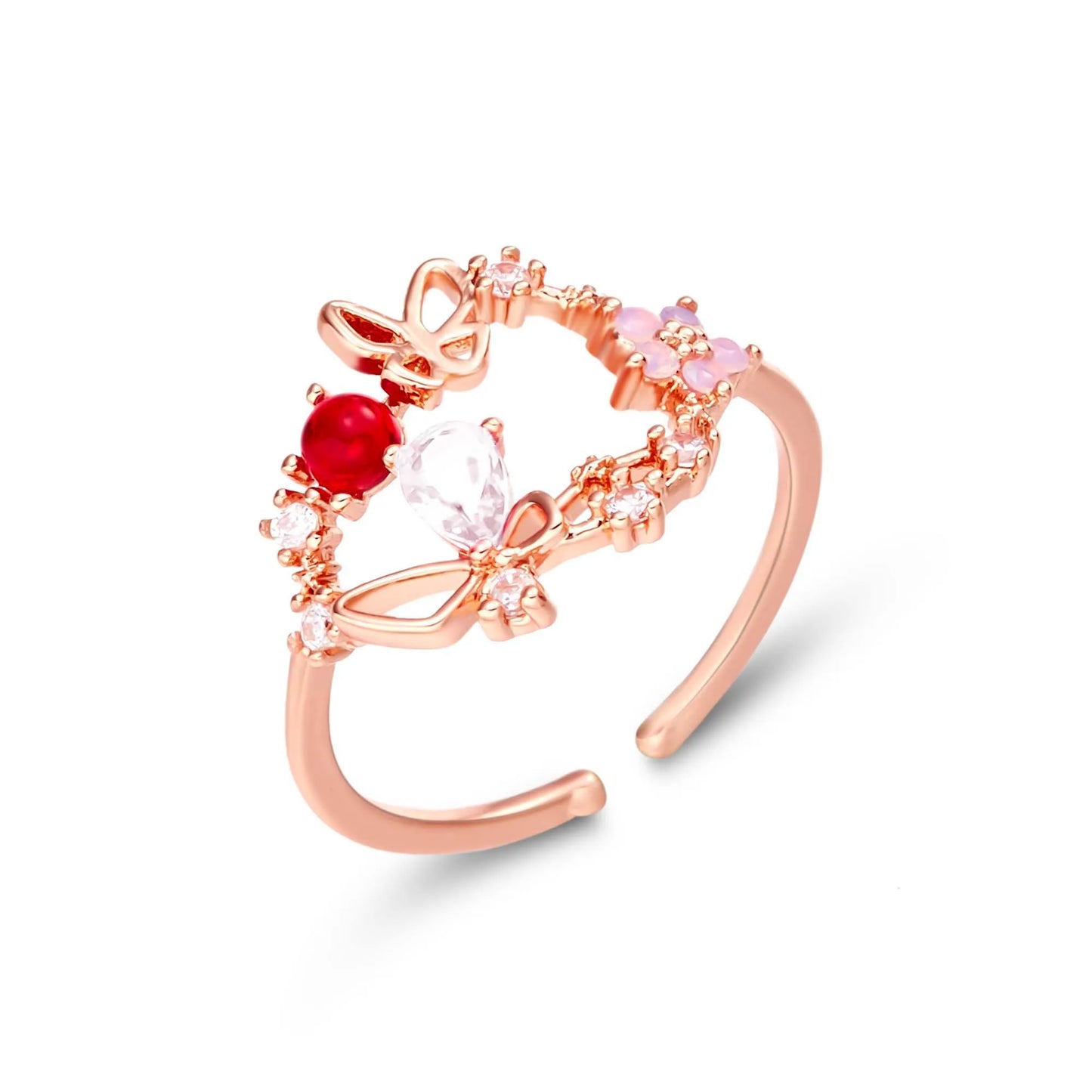 Korean CZ Sweet Crystal Zircon Heart Ring For Women Exquisite Shell Flower Opening Finger Rings Girls Princess Wedding Jewelry